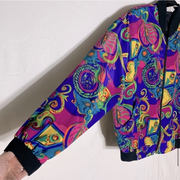 Vintage Alia Oversized Vibrant Print Full Zip Lightweight Bomber Jacket M - Picture 8 of 13